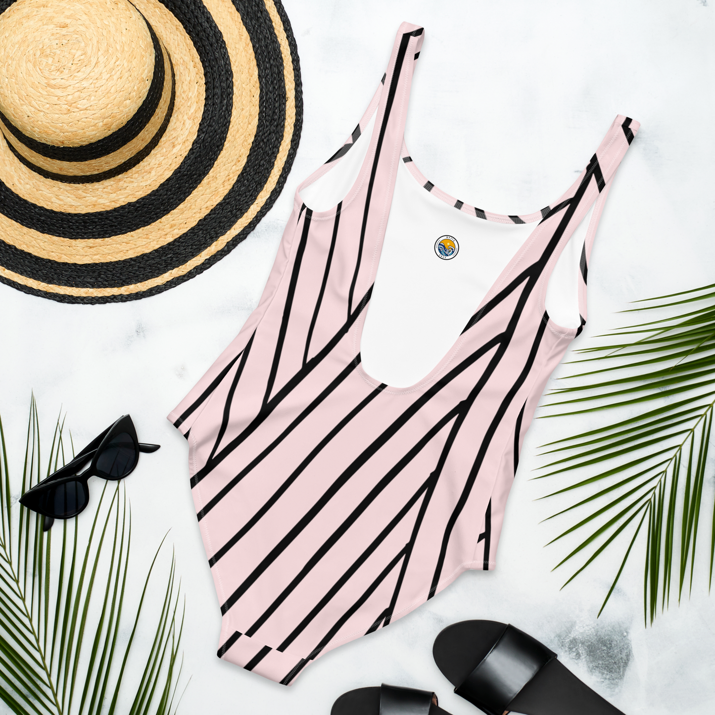 Pale Pink and Lines Pattern One-Piece Swimsuit