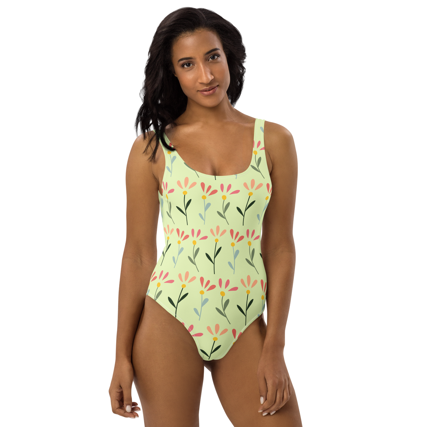 Three Flowers Pattern One-Piece Swimsuit