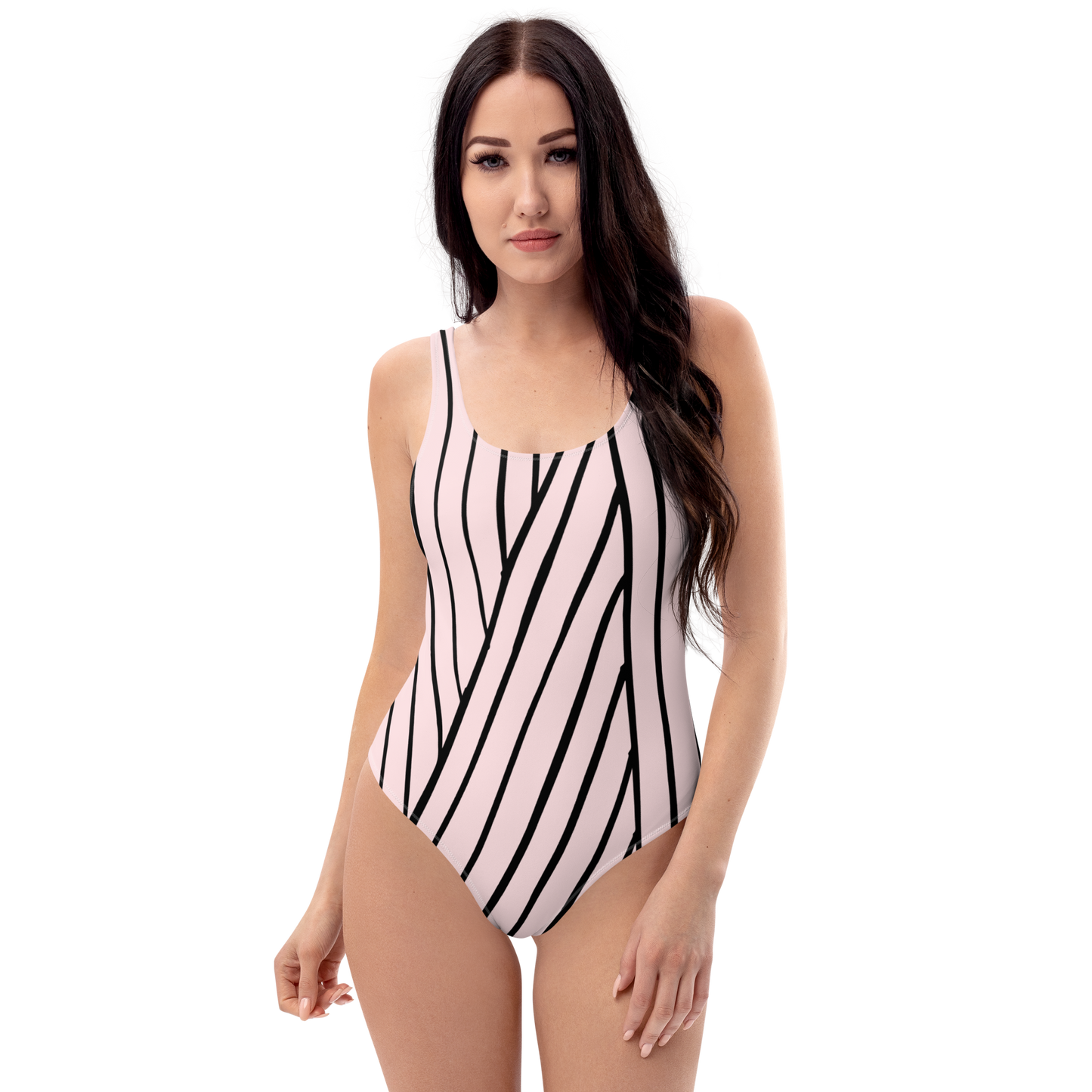 Pale Pink and Lines Pattern One-Piece Swimsuit