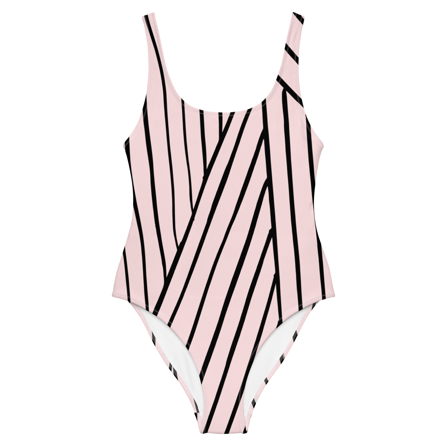 Pale Pink and Lines Pattern One-Piece Swimsuit