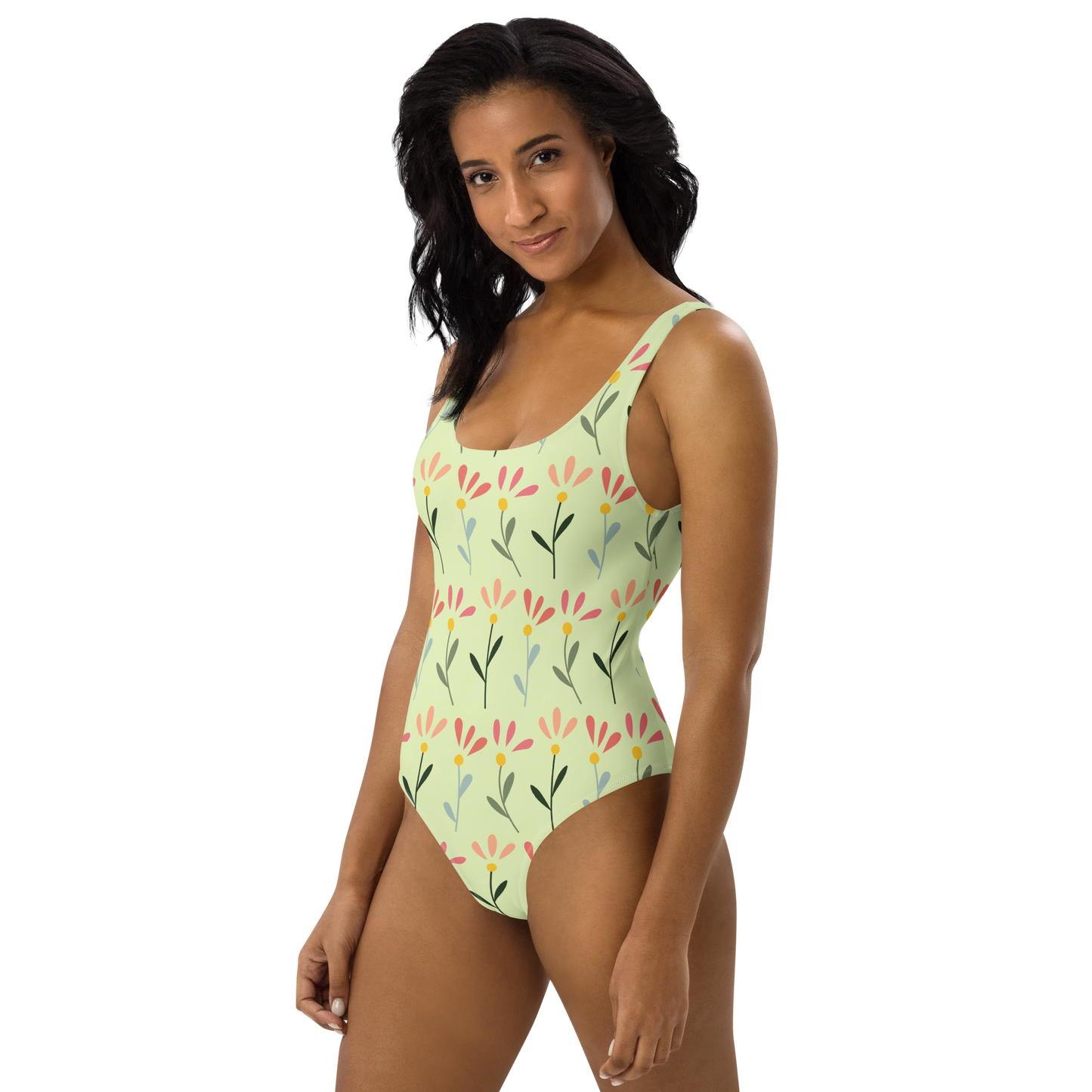 Three Flowers Pattern One-Piece Swimsuit