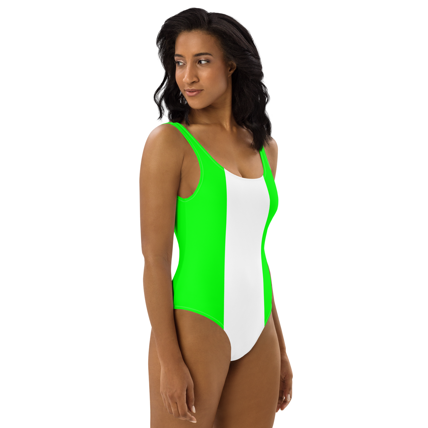 Maillot de bain une pièce citron vert et blanc