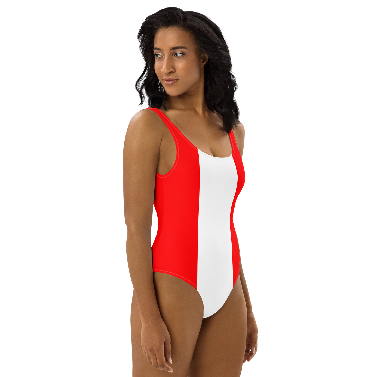 Red and White One-Piece Swimsuit