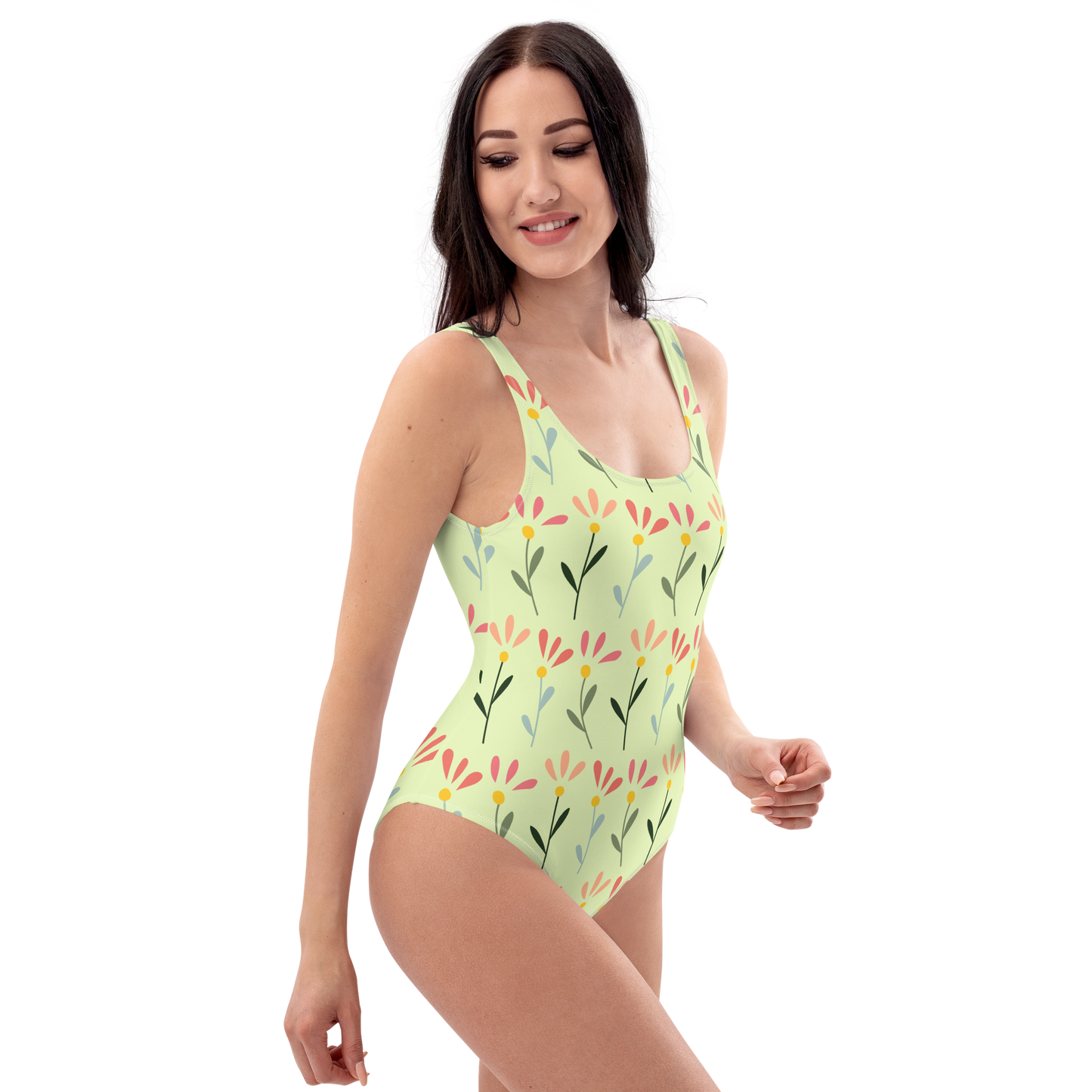 Three Flowers Pattern One-Piece Swimsuit