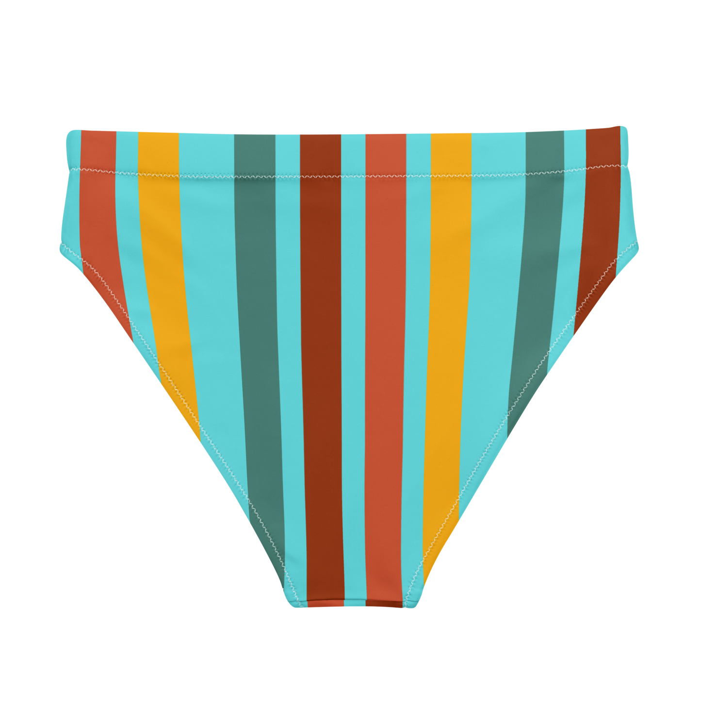 Turquoise Funk Lines Recycled High-Waisted Bikini Bottom