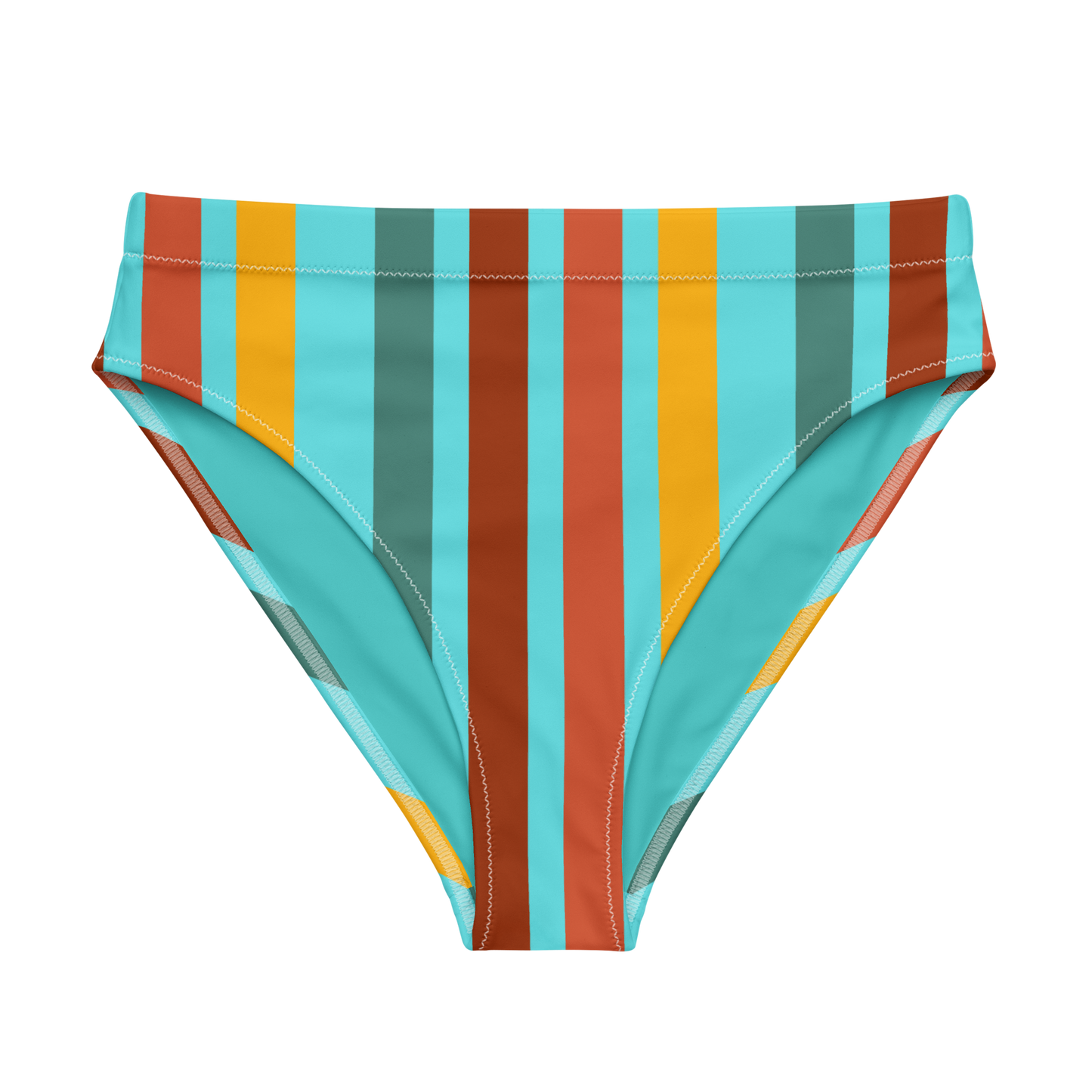 Turquoise Funk Lines Recycled High-Waisted Bikini Bottom