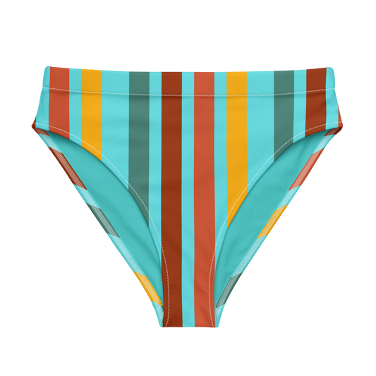 Bas de bikini taille haute recyclé Turquoise Funk Lines