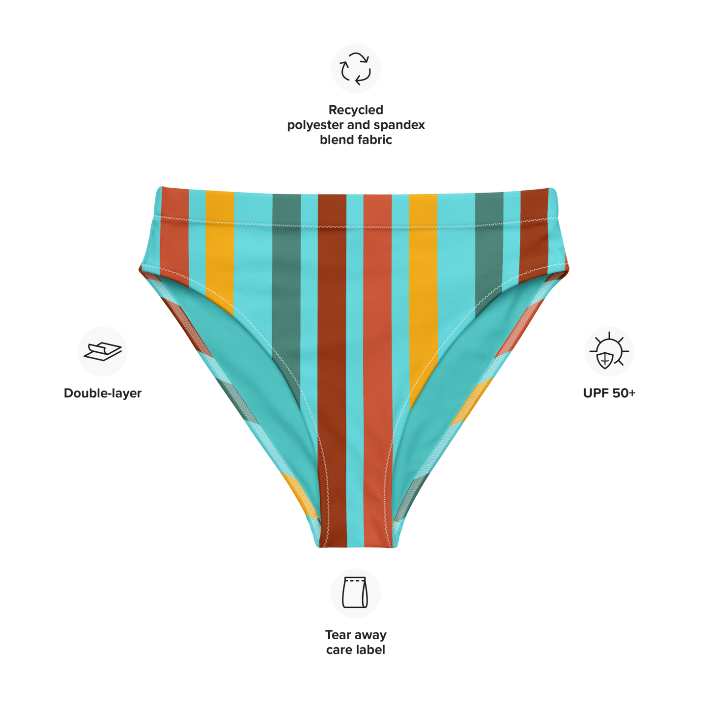 Turquoise Funk Lines Recycled High-Waisted Bikini Bottom