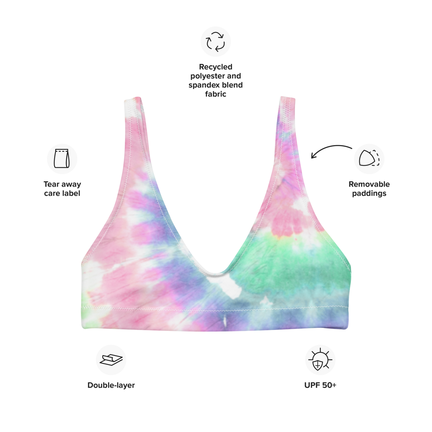 Tie-dye v1 Recycled Padded Bikini Top