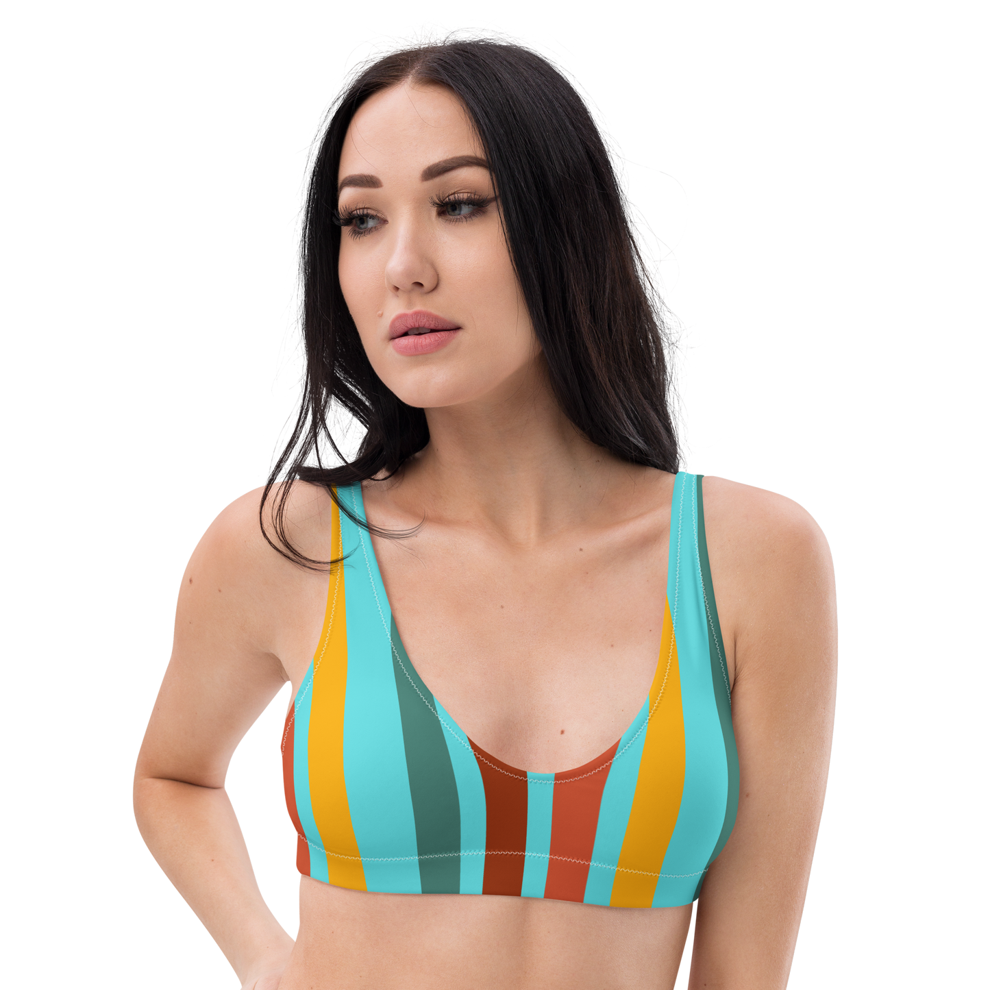 Turquoise Funk Lines Recycled Padded Bikini Top