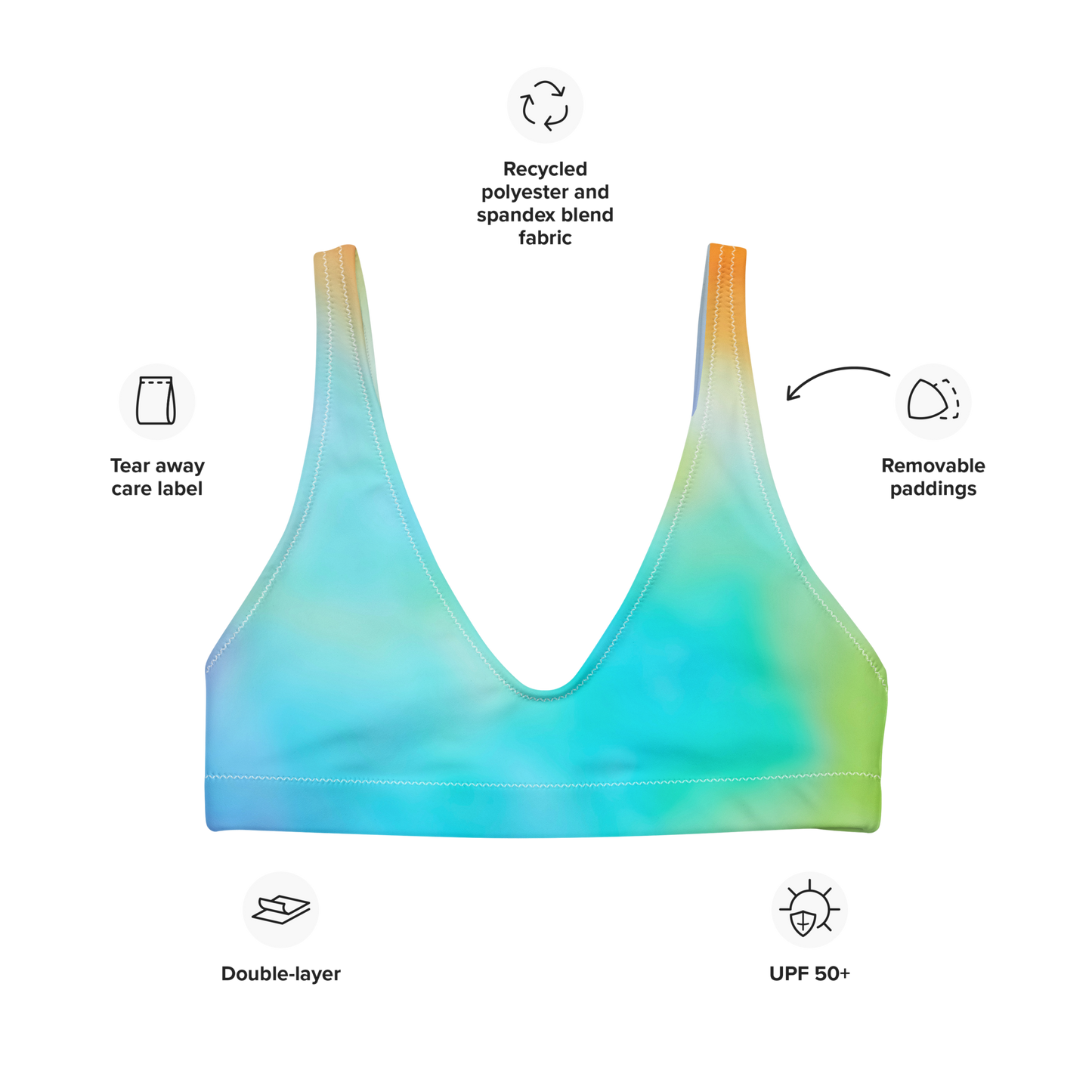 Secondary Colours Tie-dye Print Recycled Padded Bikini Top