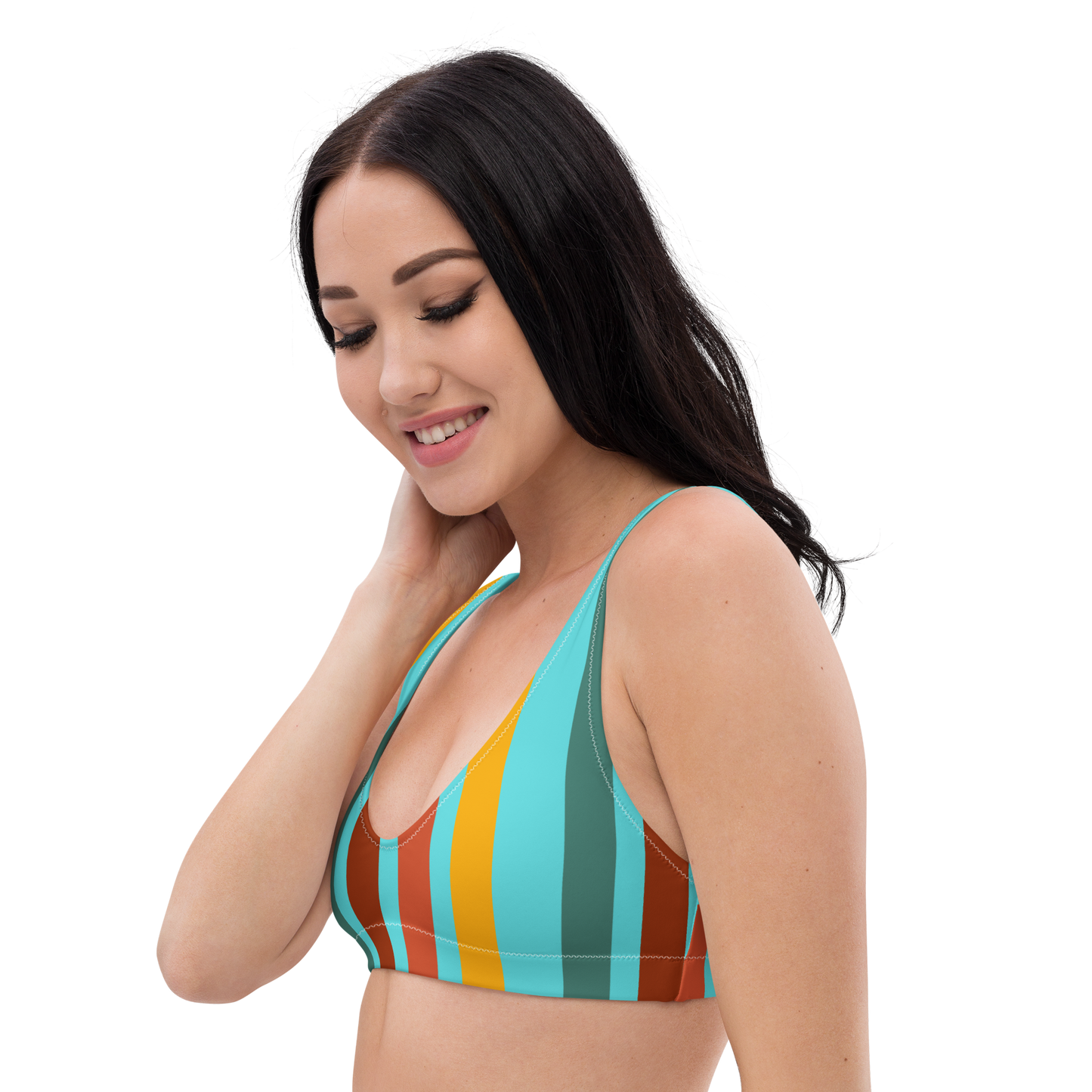 Turquoise Funk Lines Recycled Padded Bikini Top