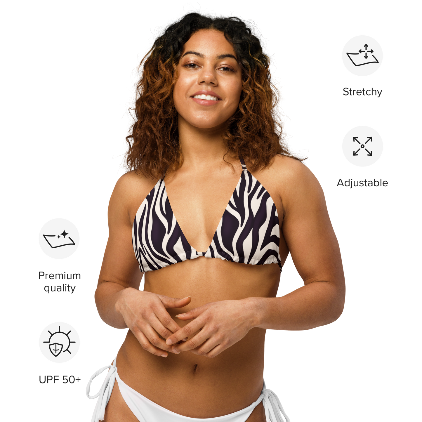 Zebra Print Recycled String Bikini Top