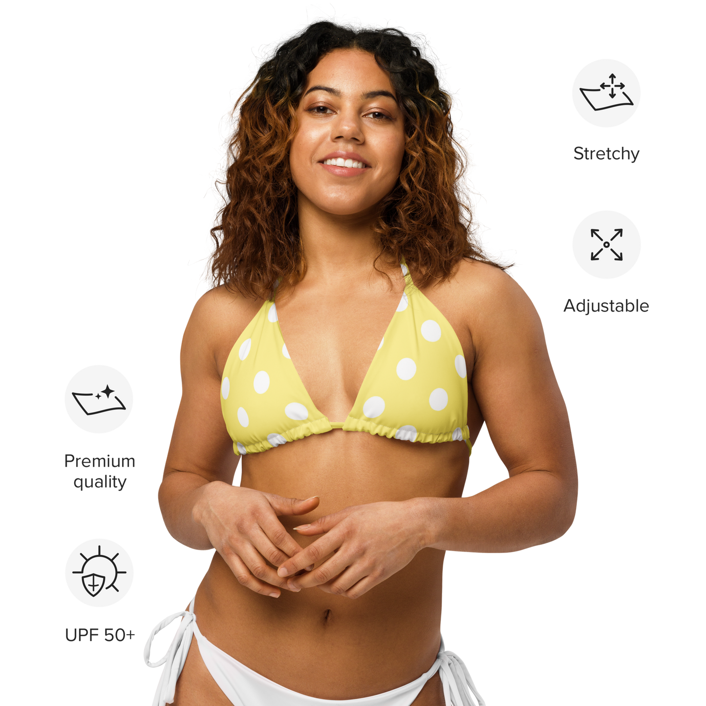 Yellow Polka Dot Recycled String Bikini Top