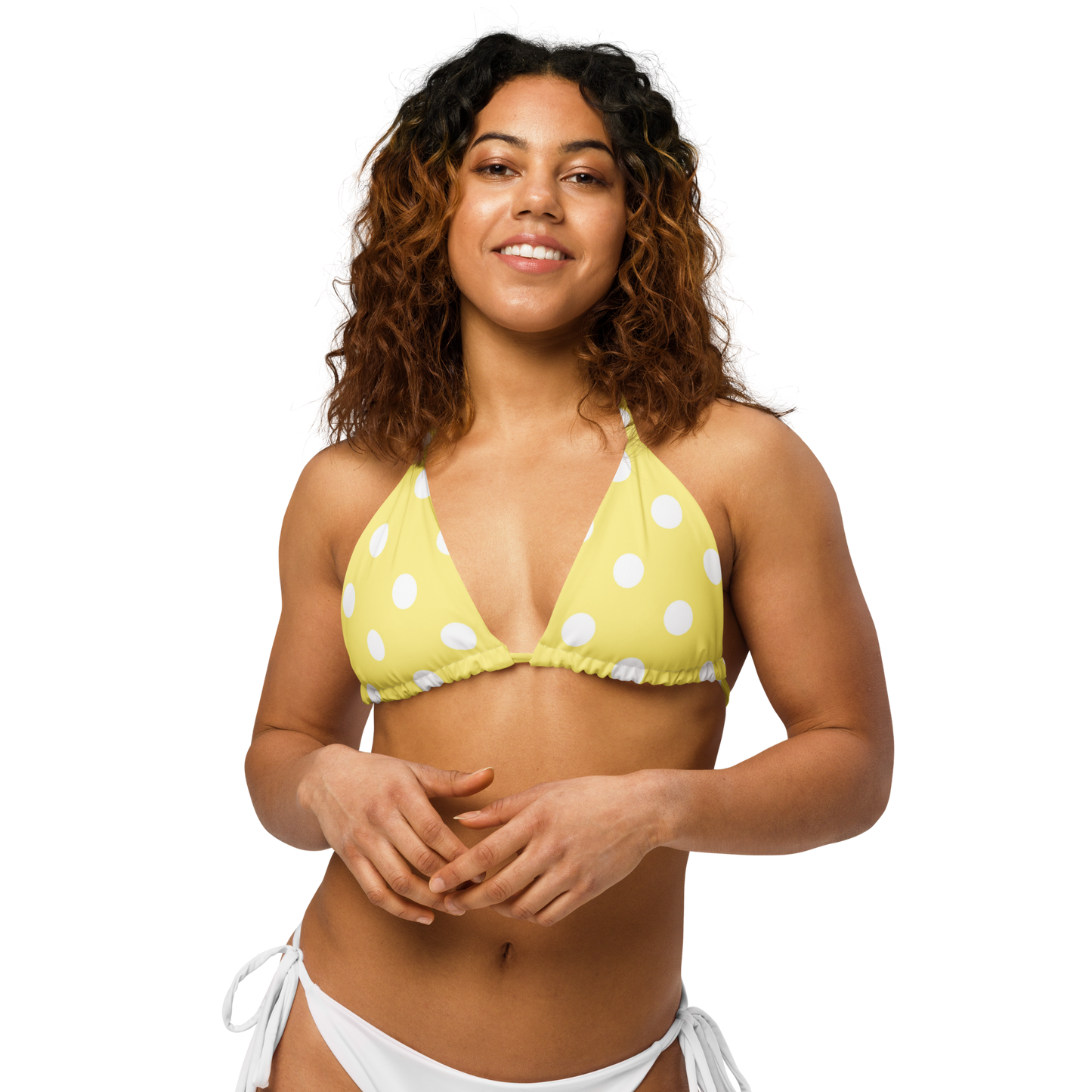 Yellow Polka Dot Recycled String Bikini Top