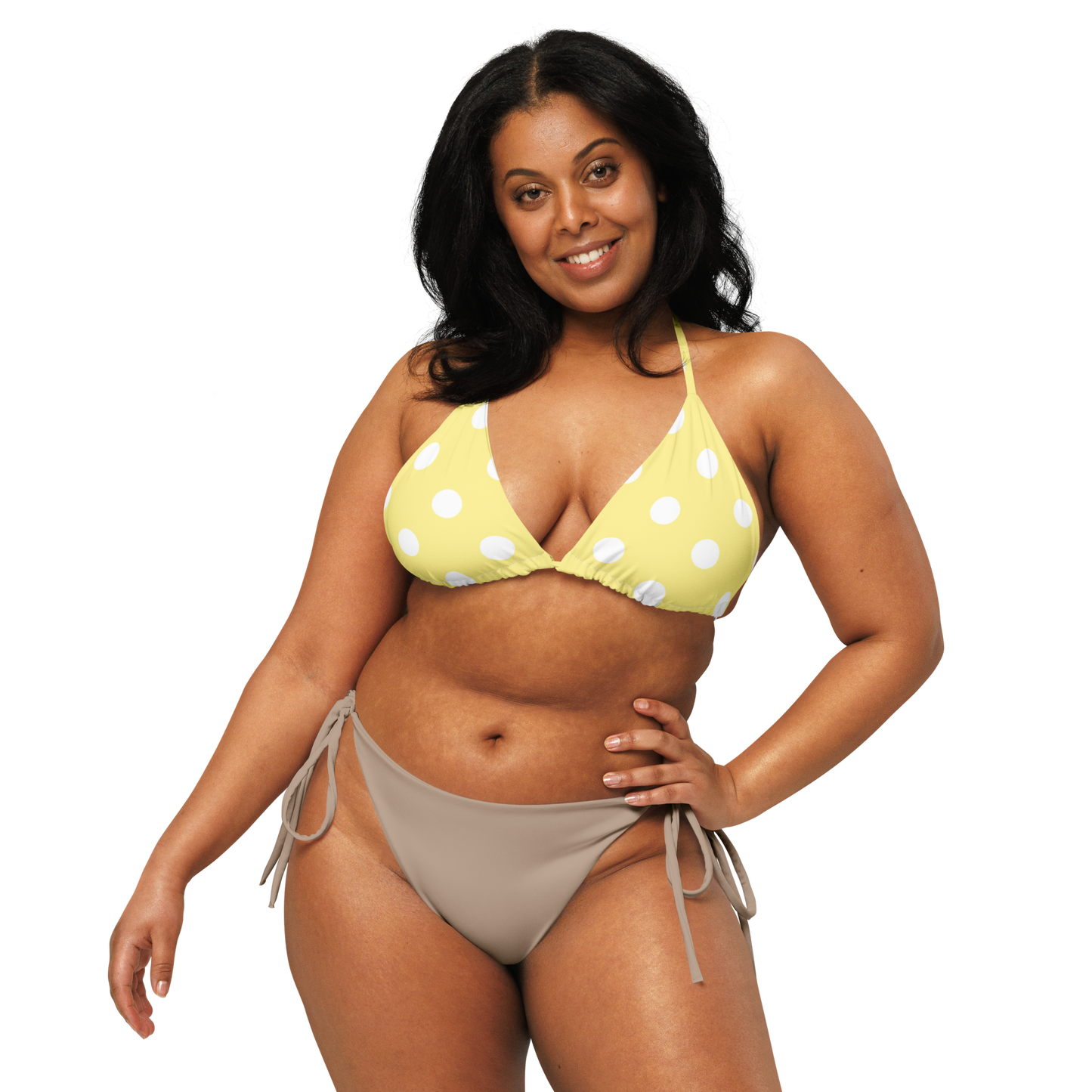 Yellow Polka Dot Recycled String Bikini Top