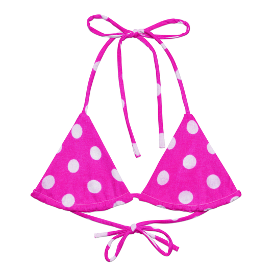 Haut de bikini string recyclé à pois roses