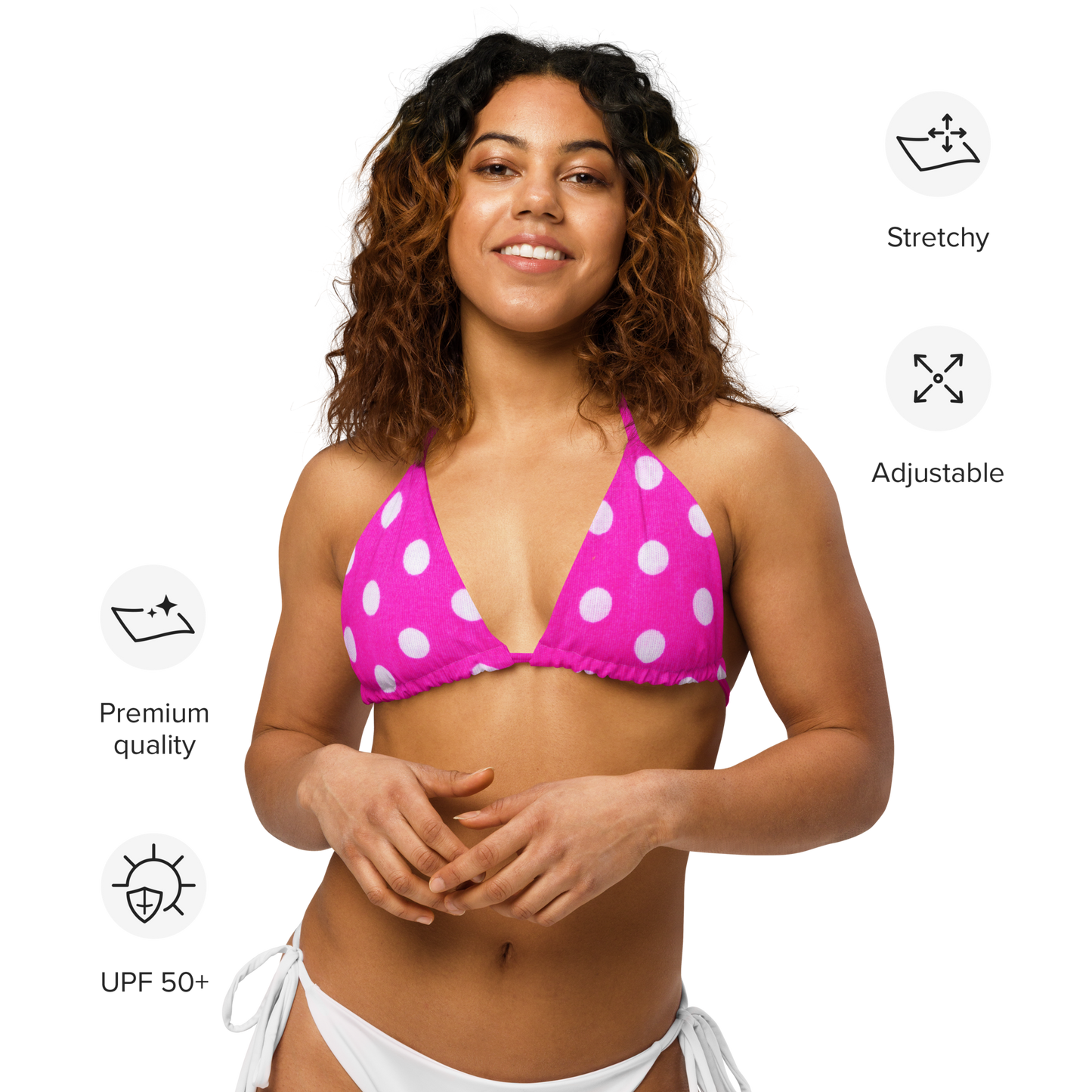 Pink Polka Dot Recycled String Bikini Top