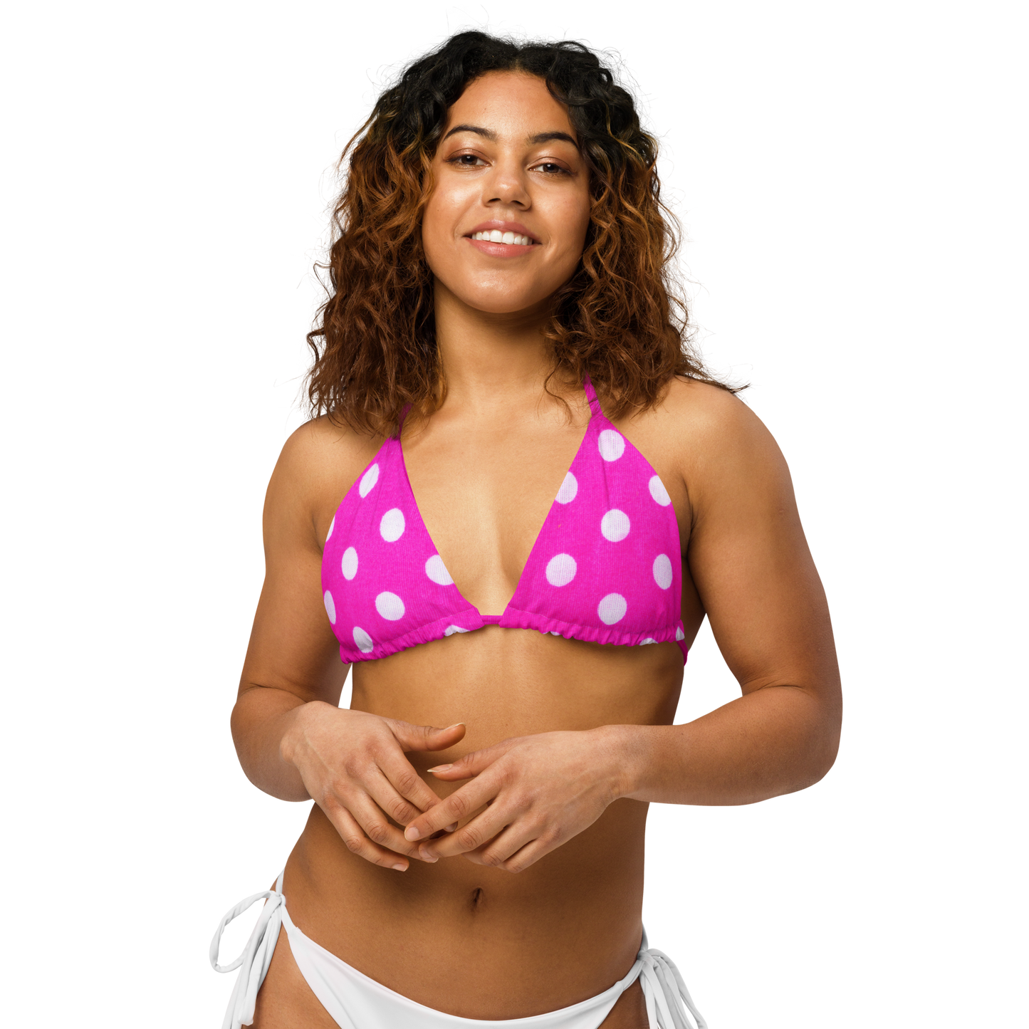 Pink Polka Dot Recycled String Bikini Top