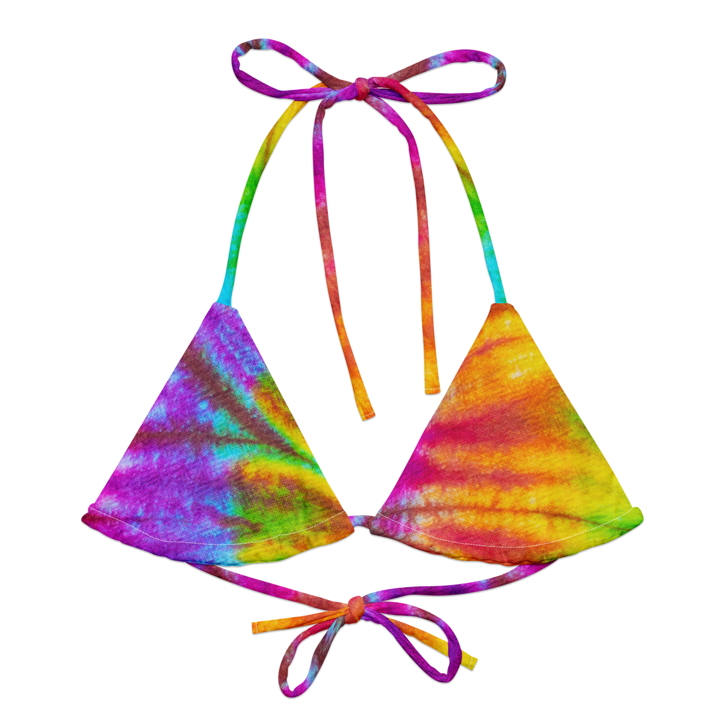 Rainbow Tie-dye Print Recycled String Bikini Top