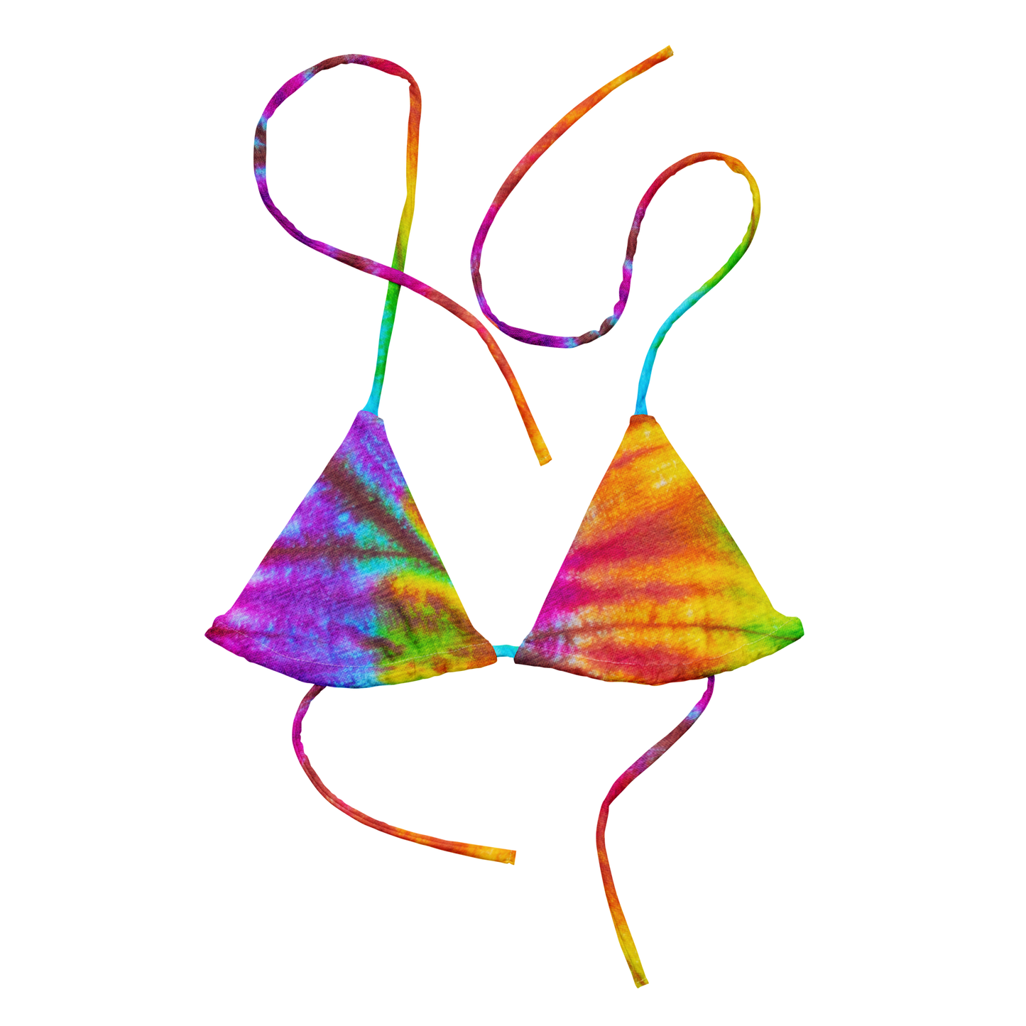 Rainbow Tie-dye Print Recycled String Bikini Top