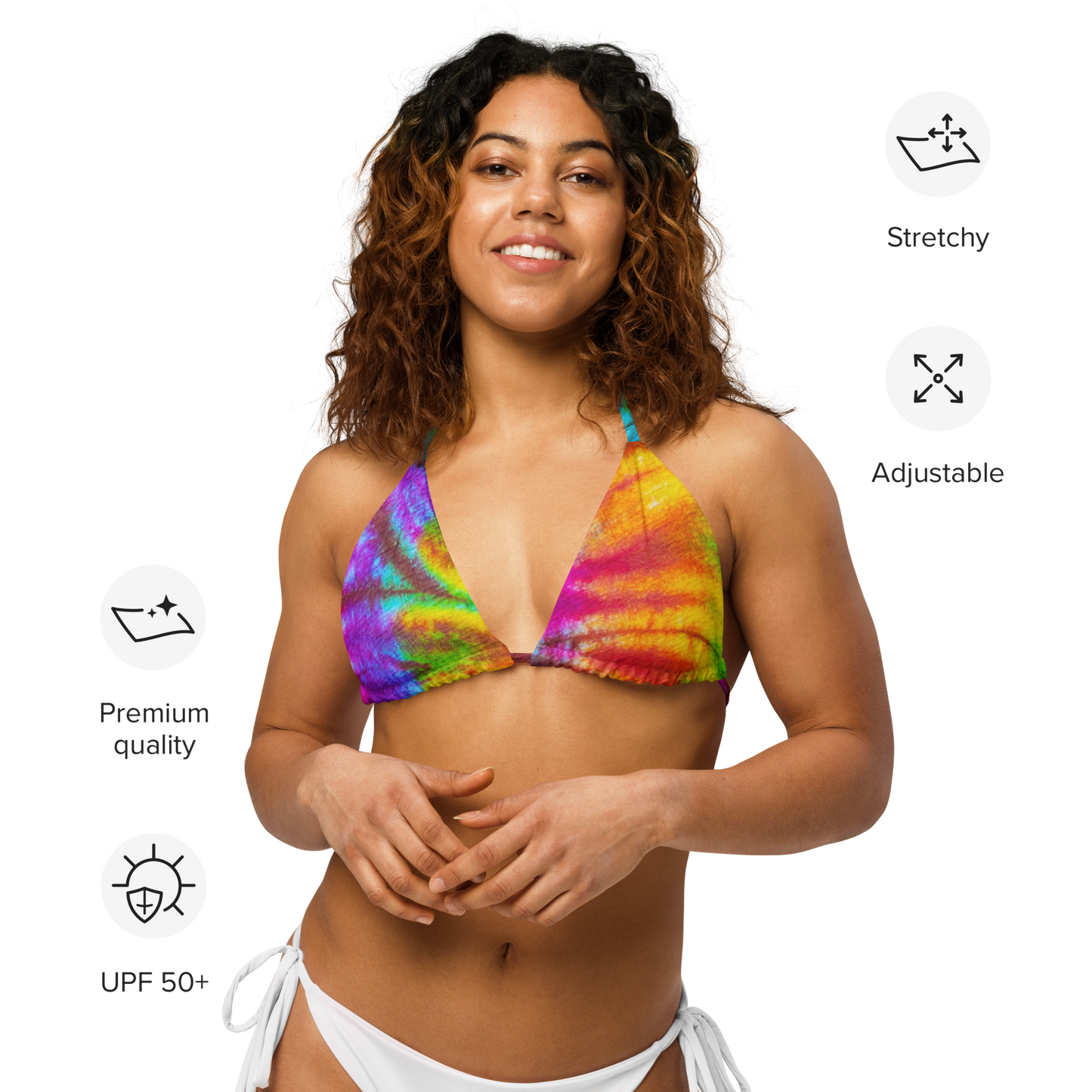 Rainbow Tie-dye Print Recycled String Bikini Top