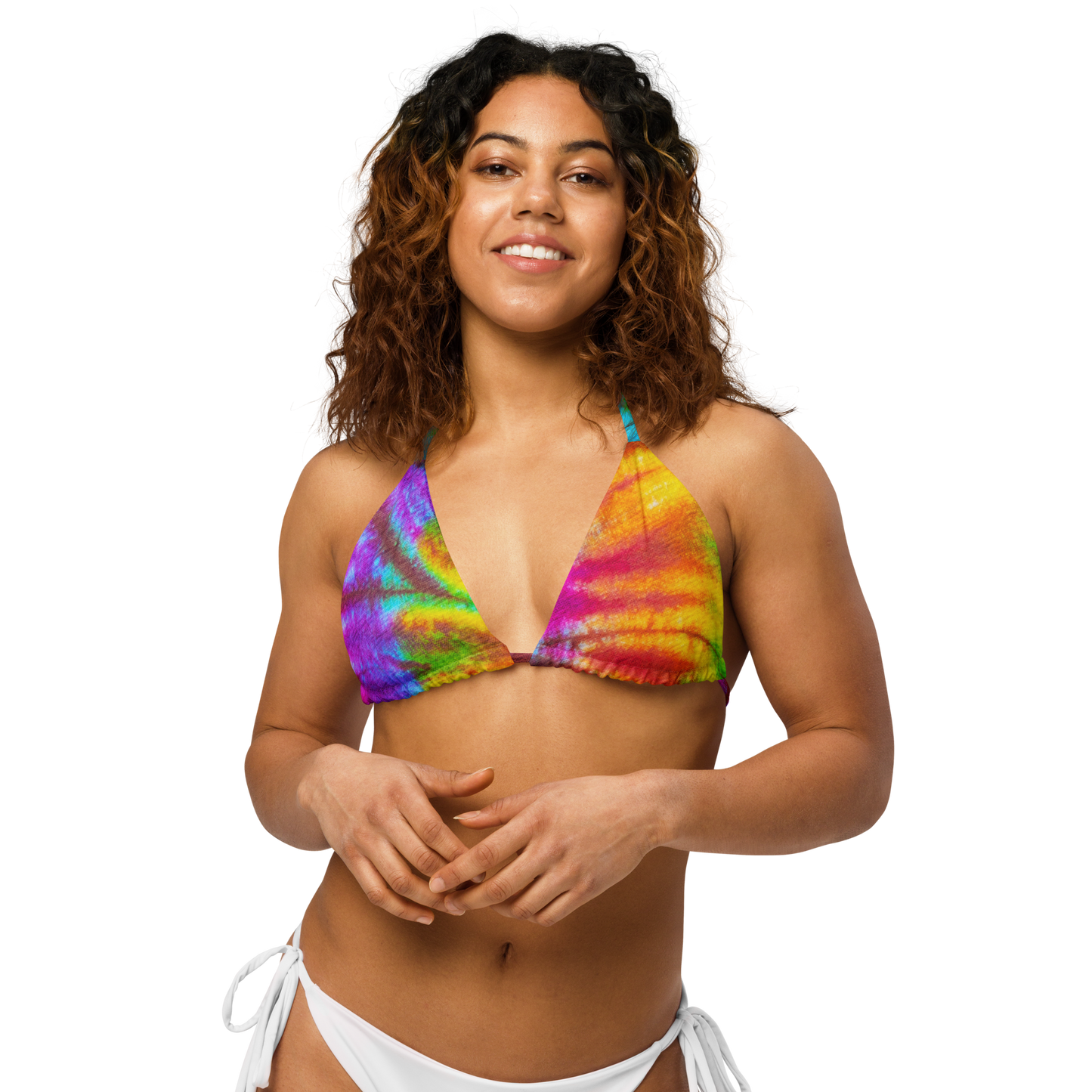 Rainbow Tie-dye Print Recycled String Bikini Top