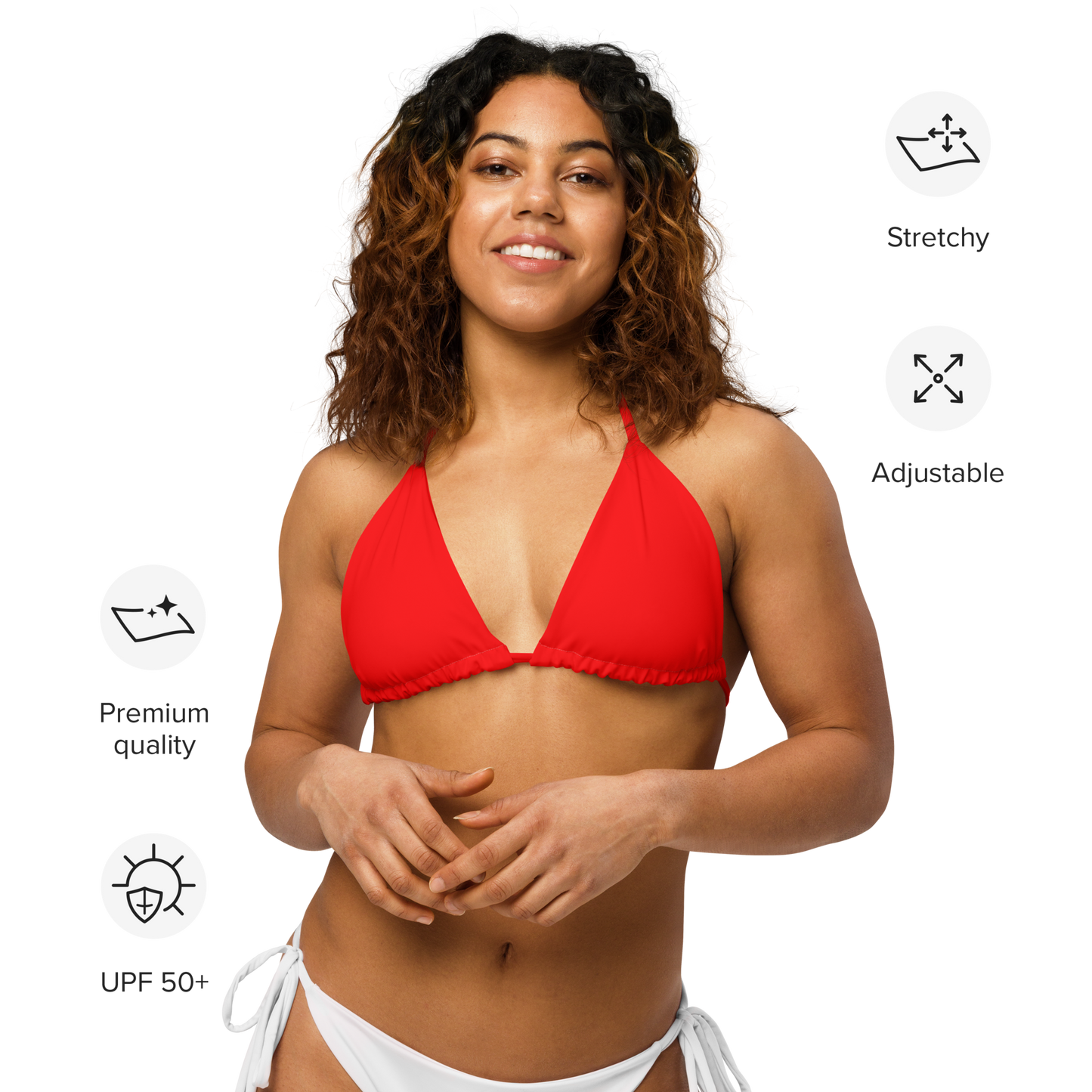 Lifeguard Red Print Recycled String Bikini Top