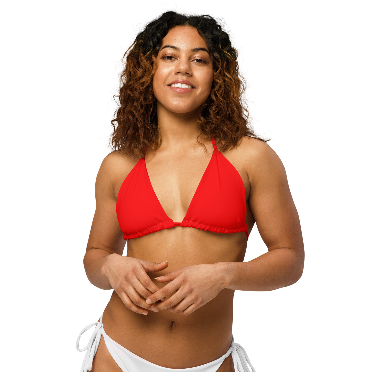 Lifeguard Red Print Recycled String Bikini Top