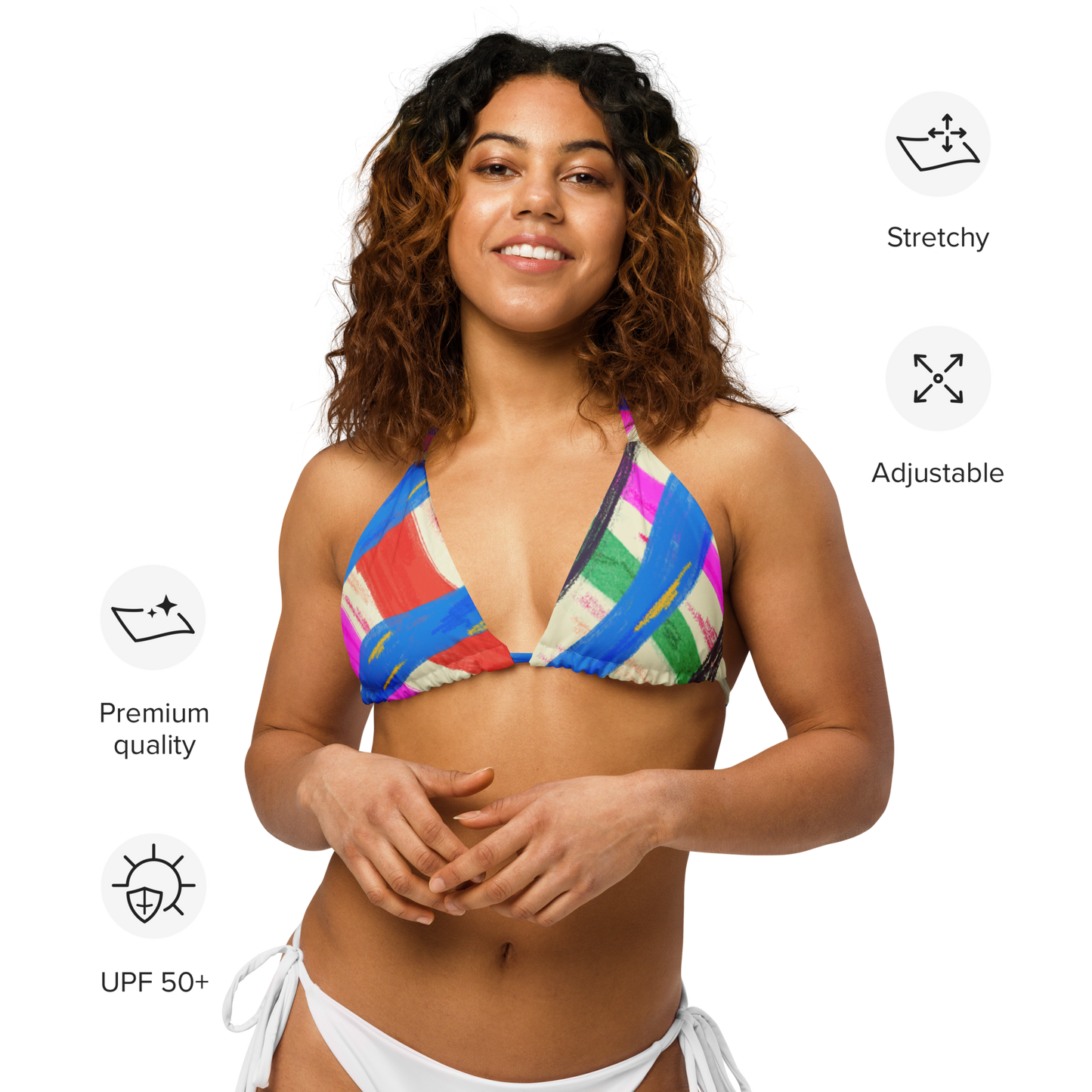 Colourful Print Recycled String Bikini Top