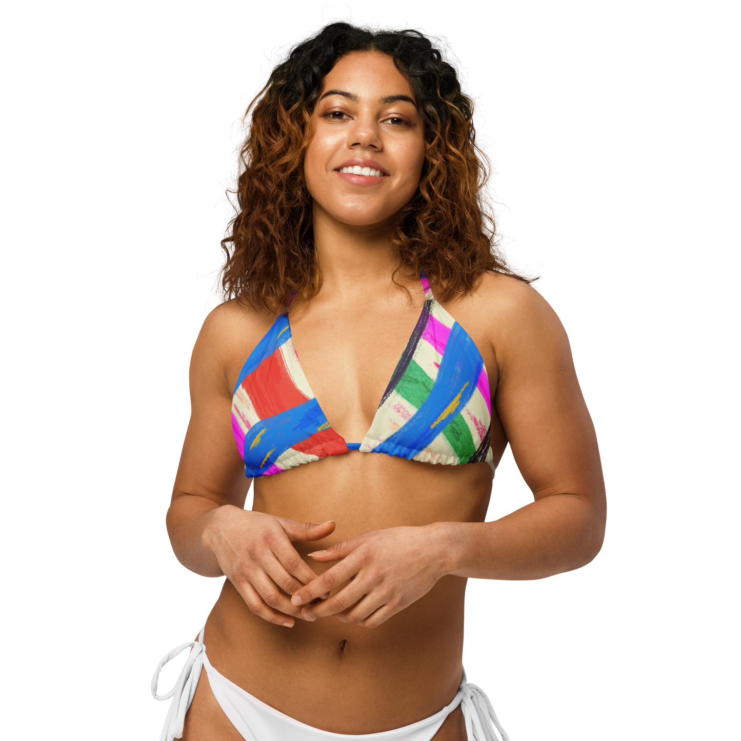 Colourful Print Recycled String Bikini Top