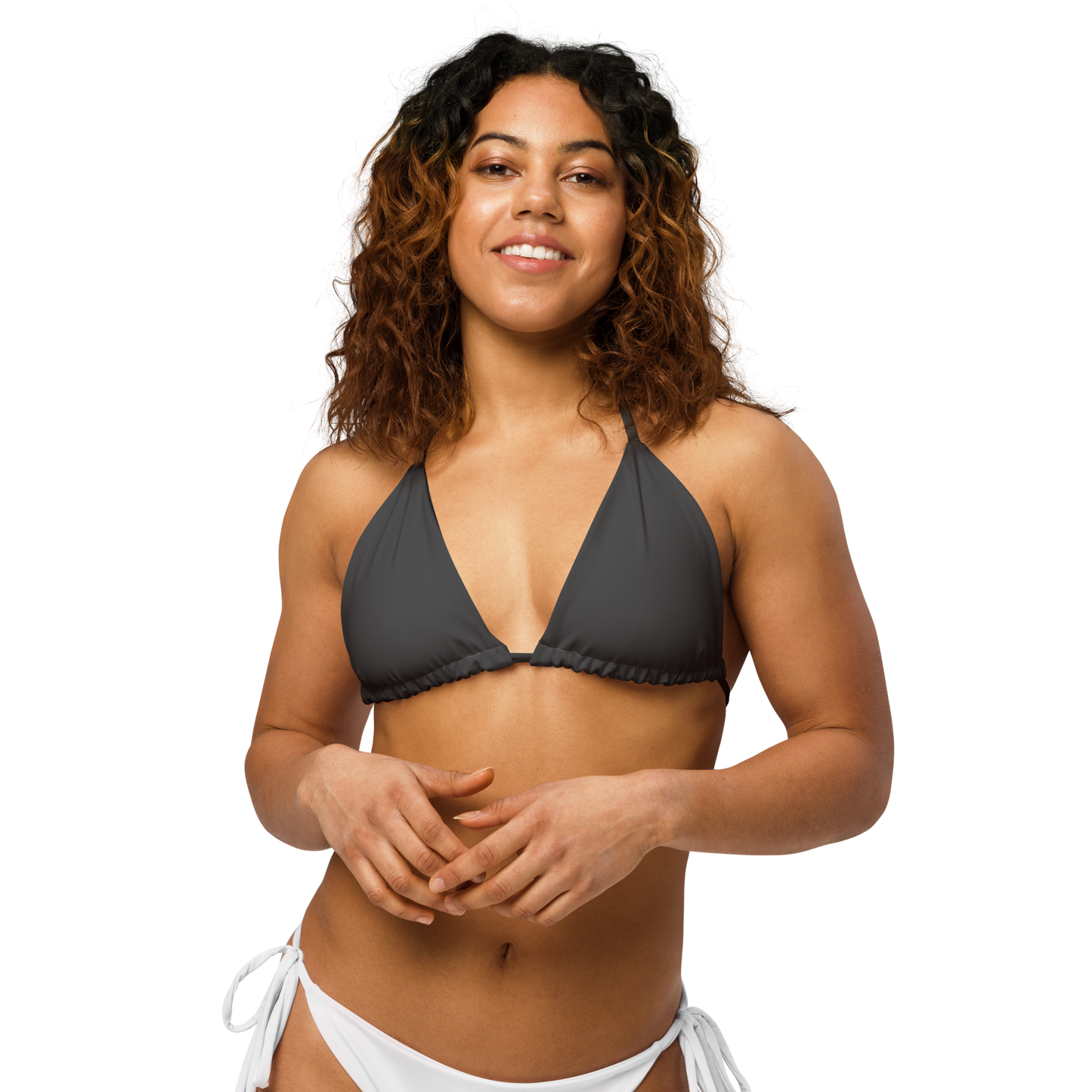 Eclipse Black Print Recycled String Bikini Top