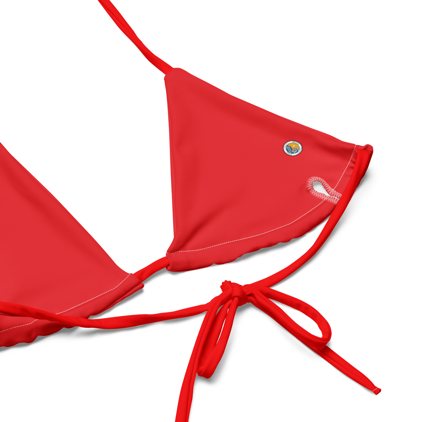 Lifeguard Red Print Recycled String Bikini Top