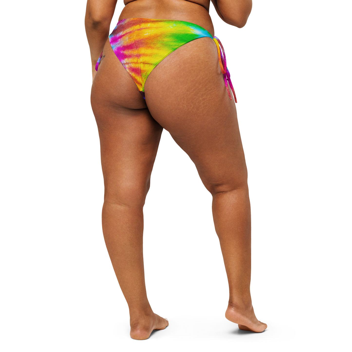 Rainbow Tie-dye Print Recycled String Bikini Bottom