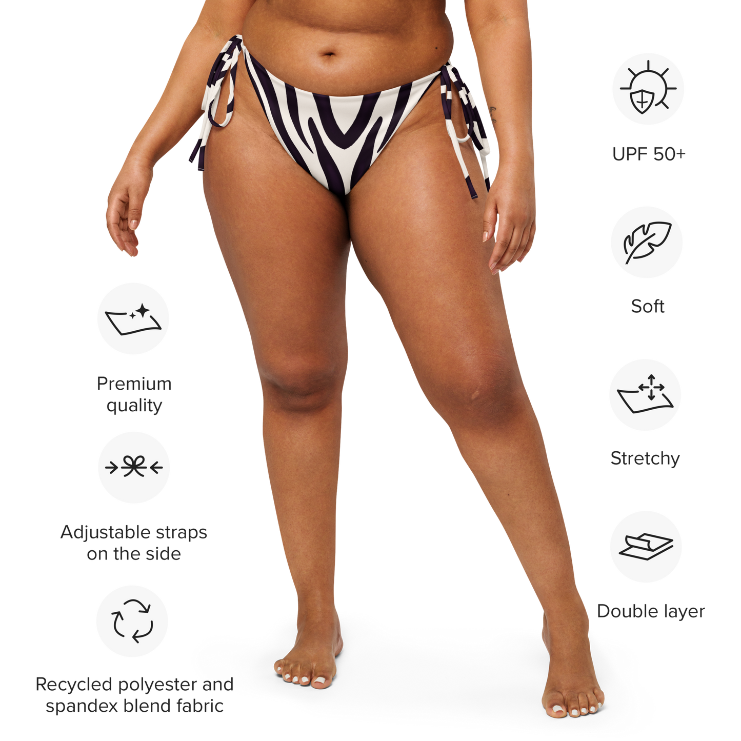 Zebra Print Recycled String Bikini Bottom