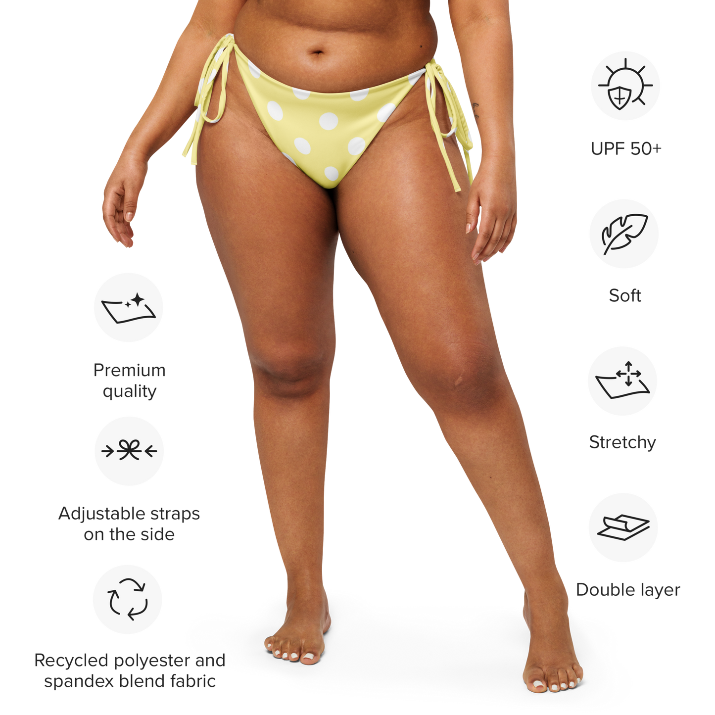 Yellow Polka Dot Recycled String Bikini Bottom