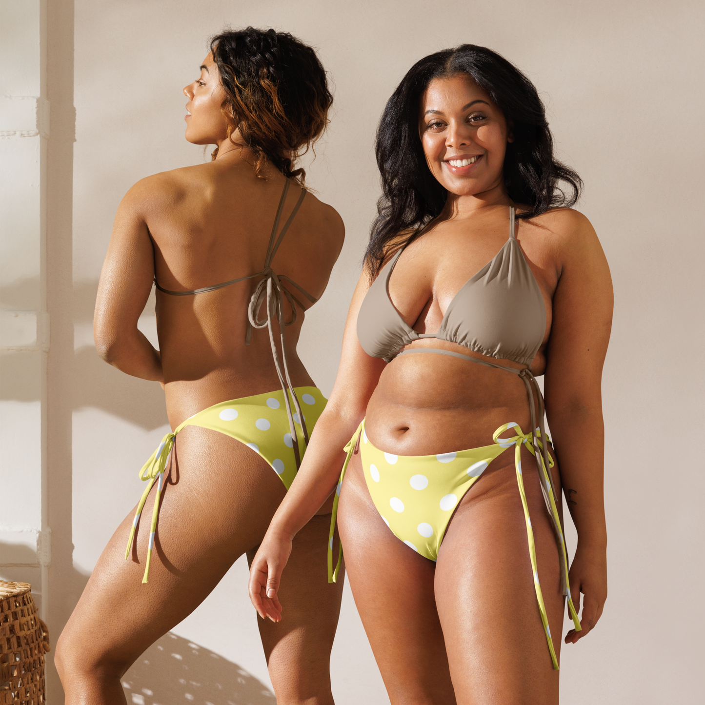 Yellow Polka Dot Recycled String Bikini Bottom