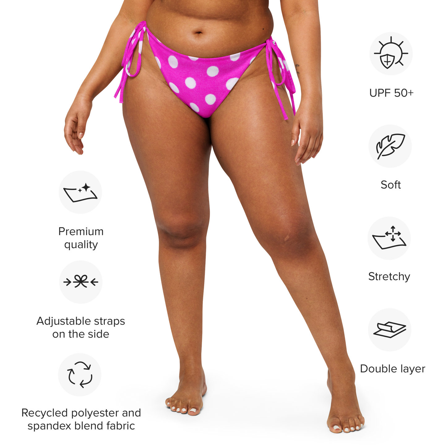 Pink Polka Dot Recycled String Bikini Bottom