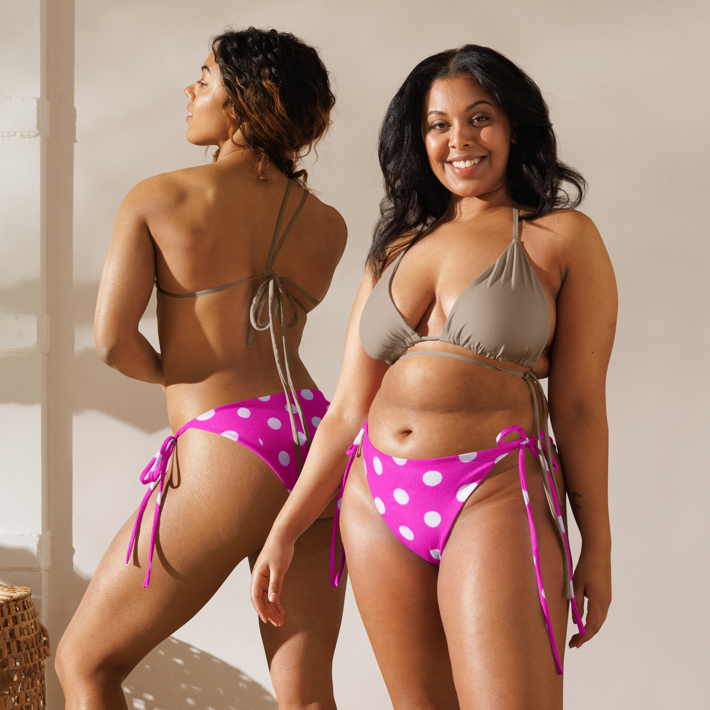 Pink Polka Dot Recycled String Bikini Bottom