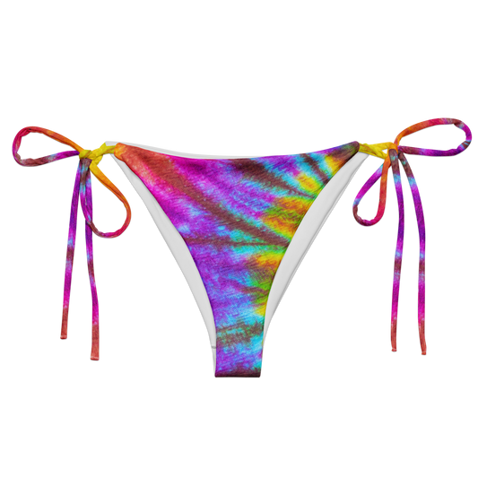 Bas de bikini en ficelle recyclé à imprimé tie-dye arc-en-ciel