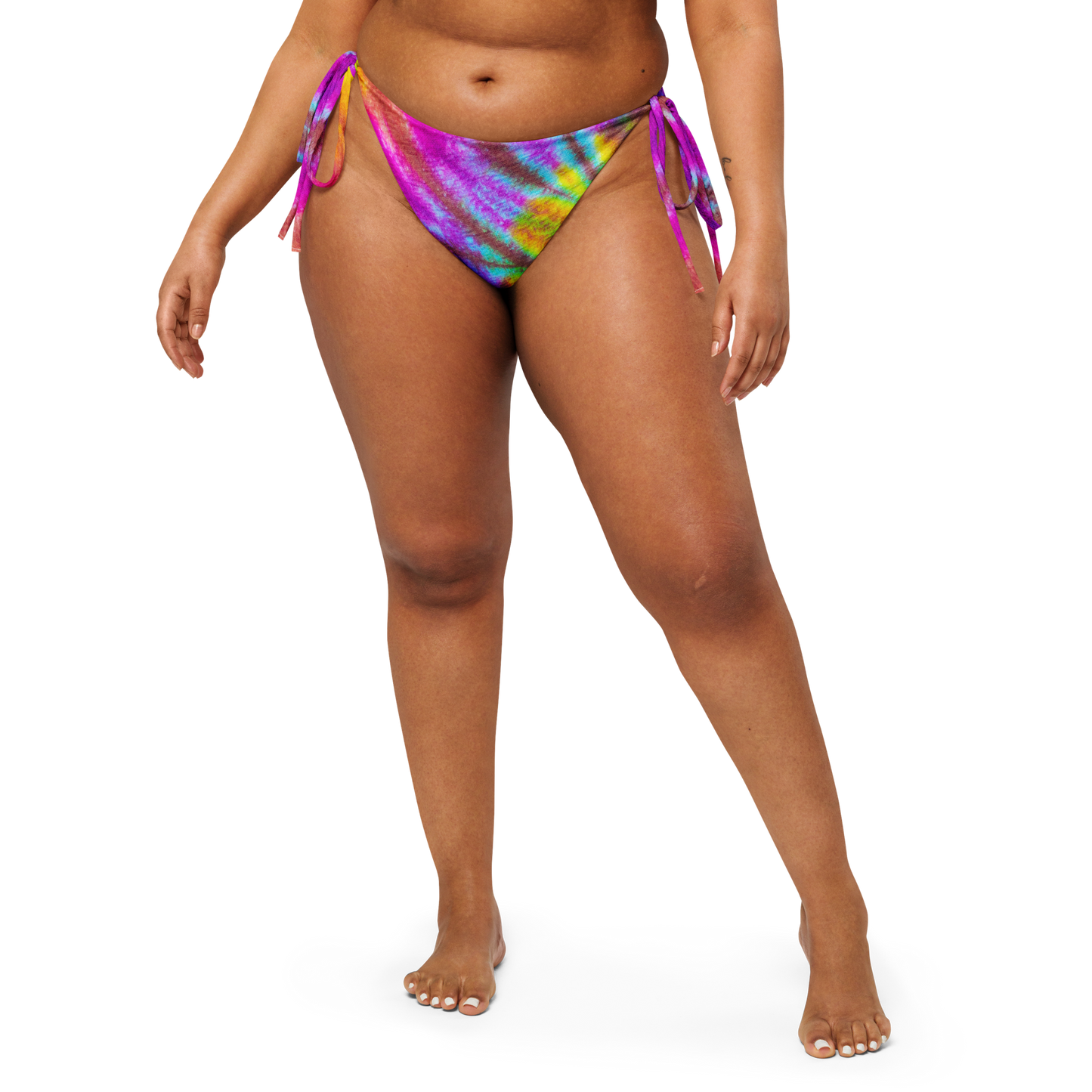 Rainbow Tie-dye Print Recycled String Bikini Bottom