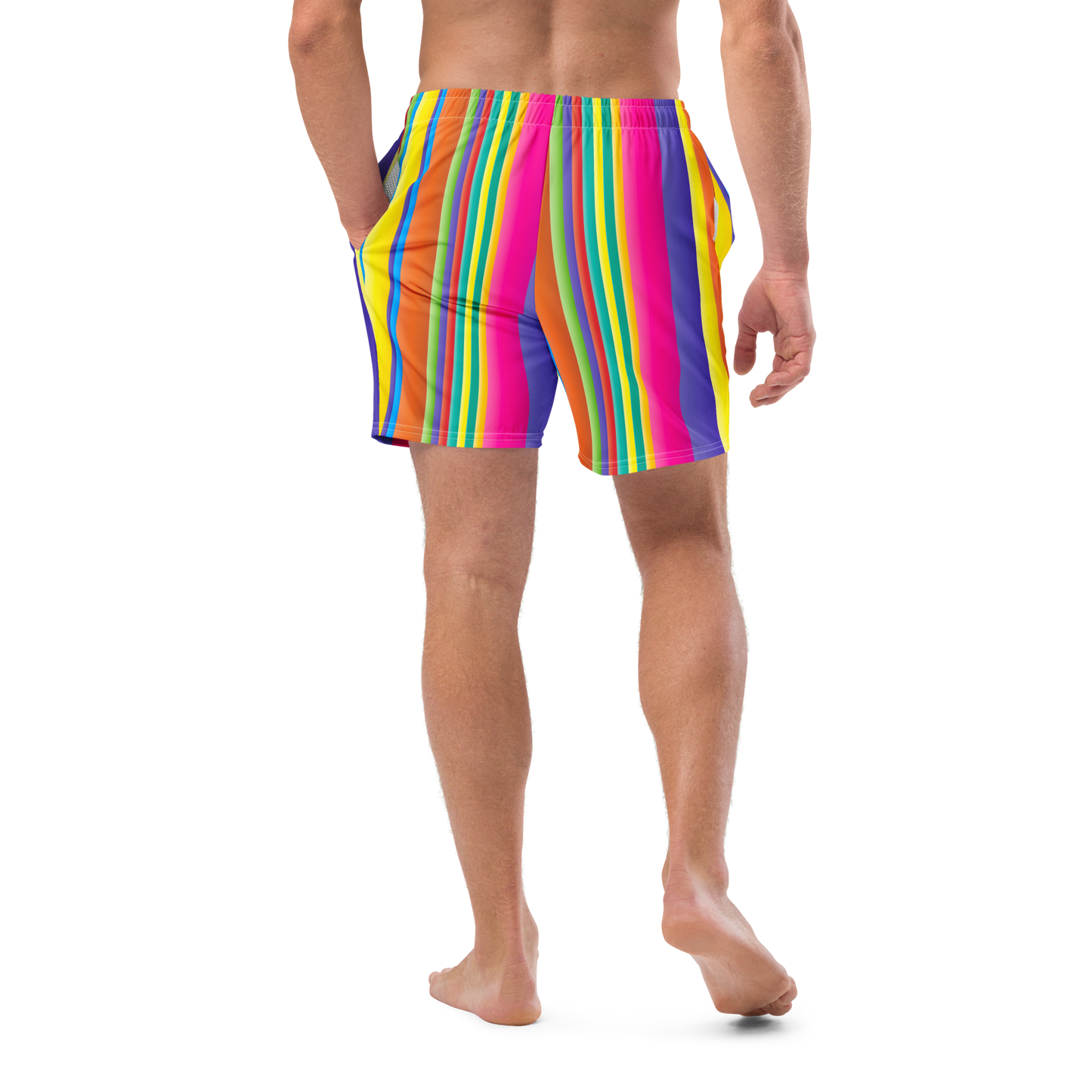 Retro Lines Print Recycled Swim Trunks