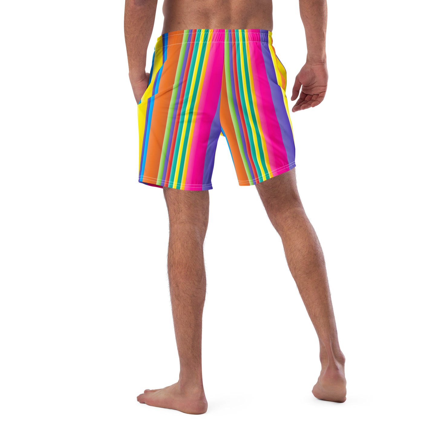 Retro Lines Print Recycled Swim Trunks