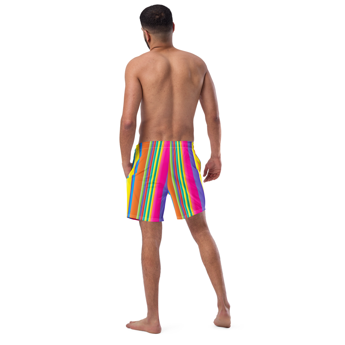 Retro Lines Print Recycled Swim Trunks