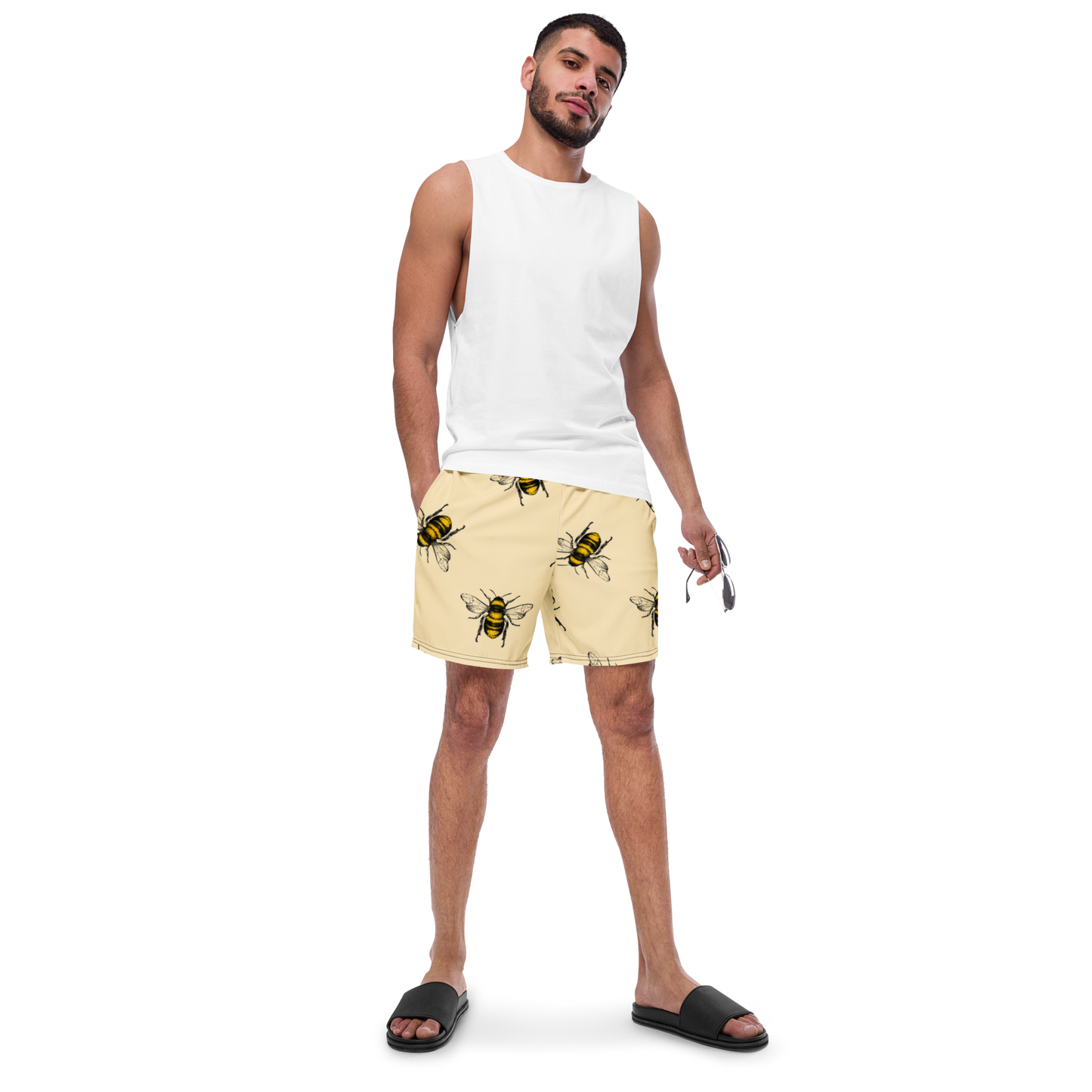 Water Bees Print Swim Trunks