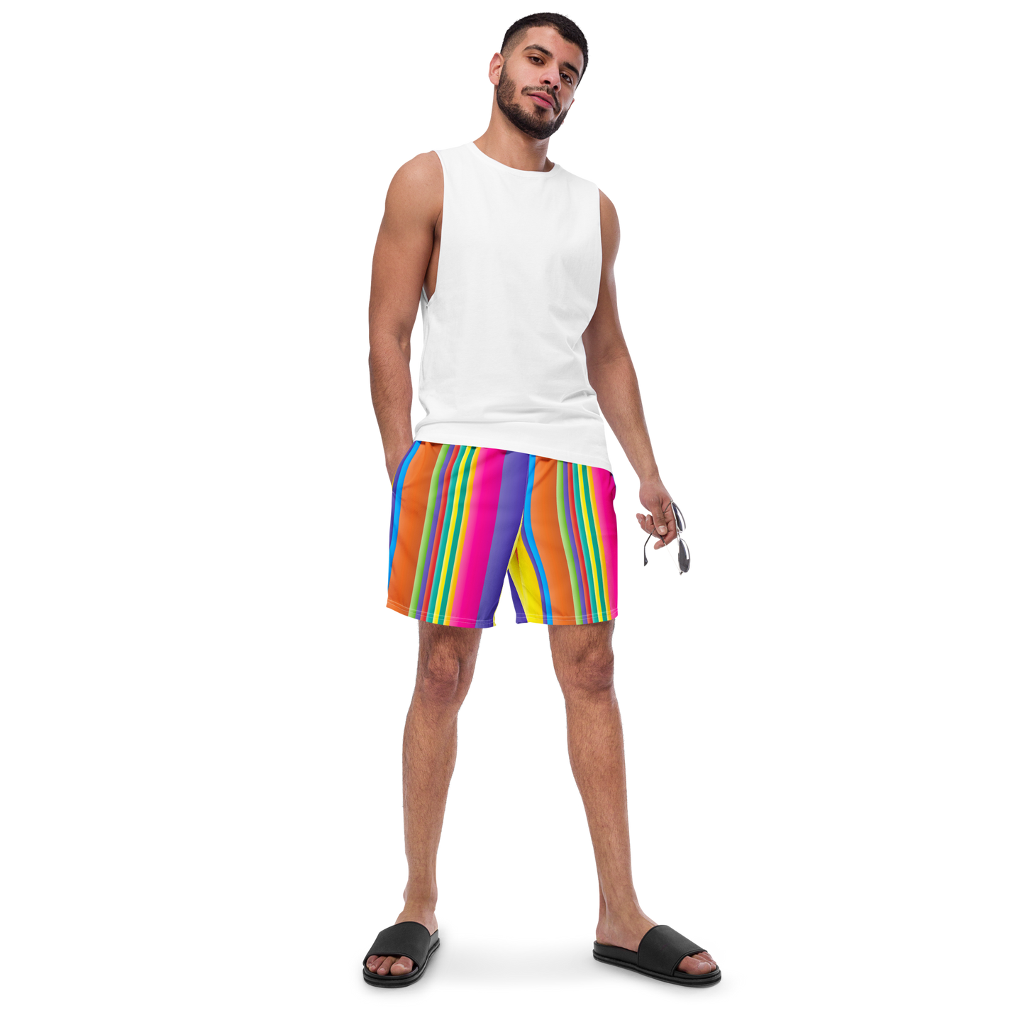 Retro Lines Print Recycled Swim Trunks