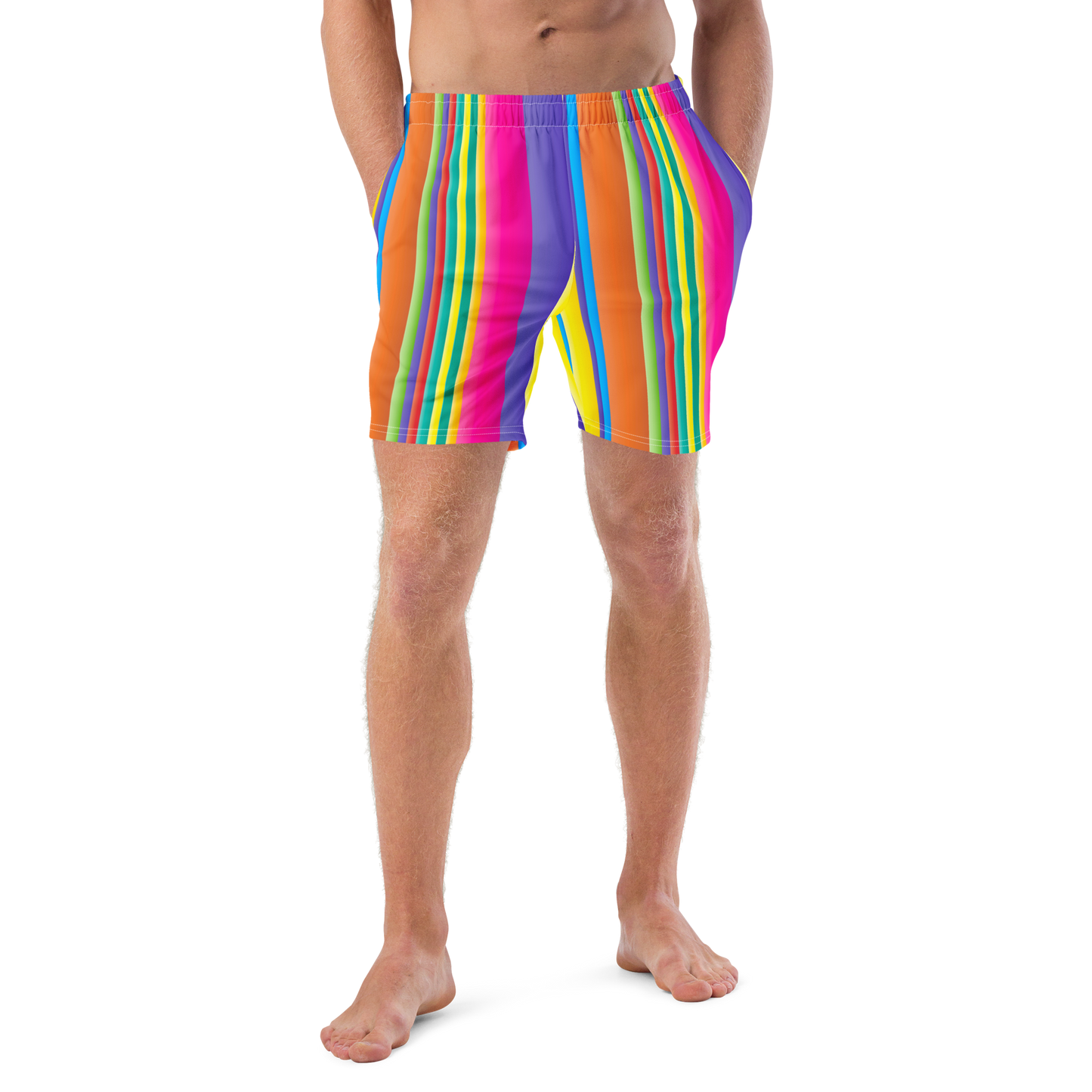 Retro Lines Print Recycled Swim Trunks