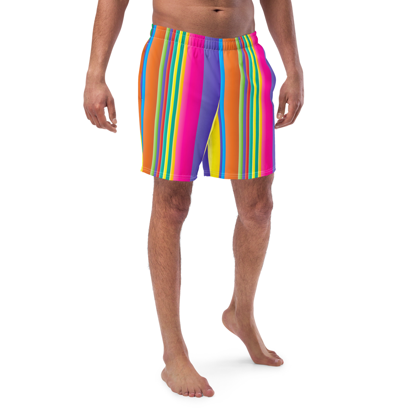 Retro Lines Print Recycled Swim Trunks