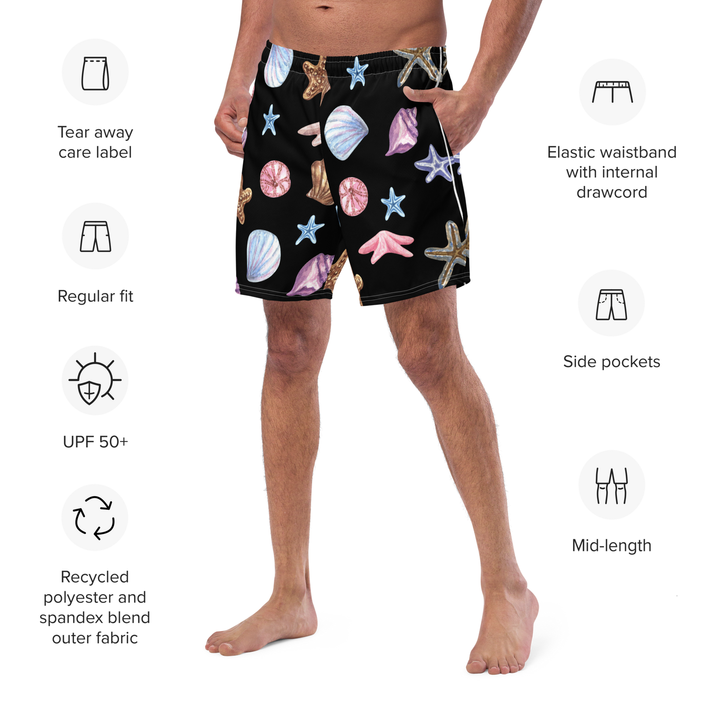 Seashell Pattern Swim Trunks