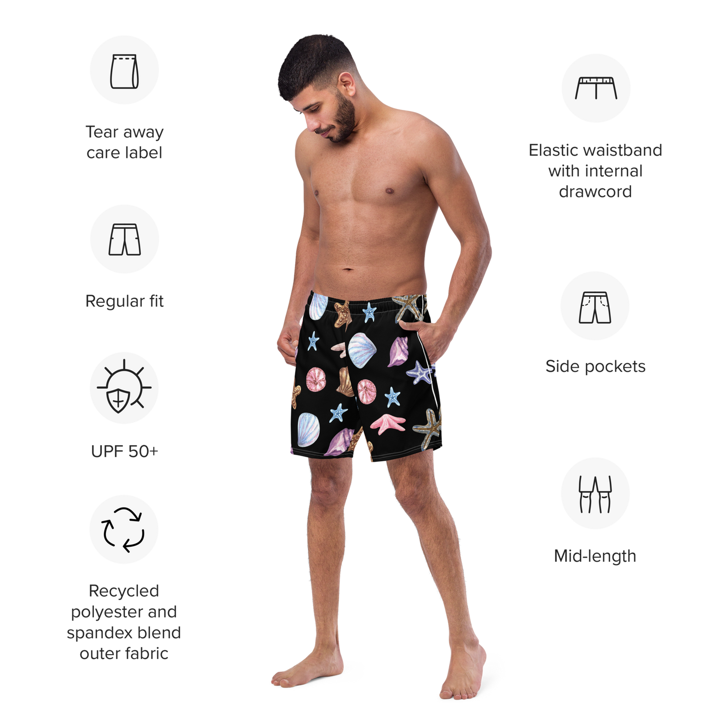 Seashell Pattern Swim Trunks